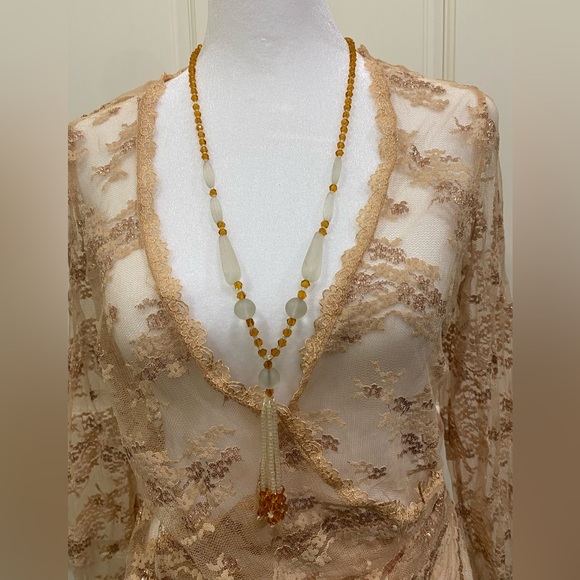 Fancy top with tan netting and gold accents - Picture 12 of 12